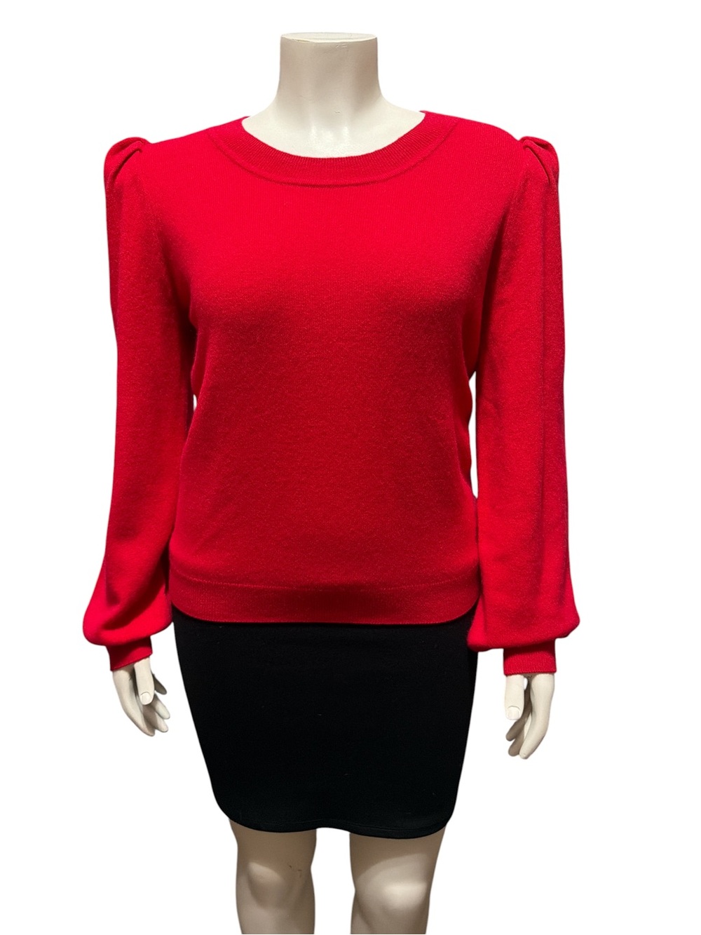 NWT Antonio Melani Sz L Liza Cashmere Crew Neck Puff Sleeves Sweater Scarlet